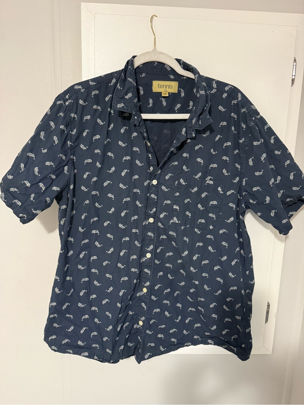 162. Tennis 1976 Navy Short-Sleeve Printed Button-Down Shirt XXL